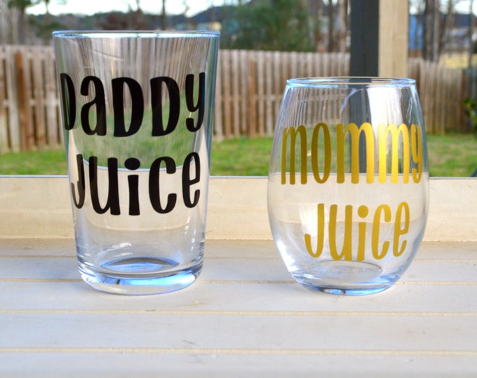 Mommy Juice Daddy Juice Set, Mommy Juice Stemless Wine Glass, Daddy
