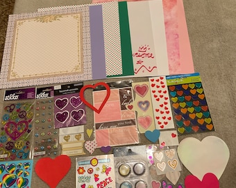 Valentines and Love Scrapbook Kit:  8 - 12" x 12" Paper, Stickers, Die Cuts, Bottle Caps - MTL176