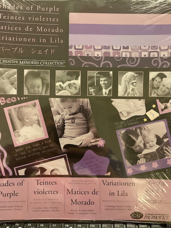 Creative Memories Purple Photo Mounting Paper: 10”x12” Scrapbook Sheets - 4 solid (8 sheets) - 2 patterned (4 sheets) - New Sealed Pkg - F3