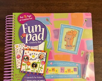 Glitzy Girls Fun Pad Creativity:  Spiral 12x12 Album, 33 Stickers, 212 Alphabet / Numbers, 96 Pages - 2003 - Kelly Armstrong - New - F2
