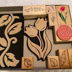 12 STAMP SET - Flowers - Card Making Rubber Stamps - 8 New / 4 Used Stamps - Free Shipping! P5