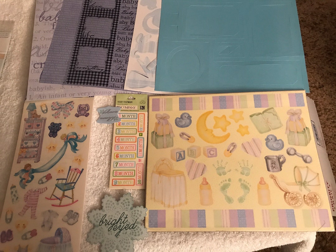 Baby Boy Scrapbook Kit 12x12 Baby Boy Paper, Overlay, Die Cuts