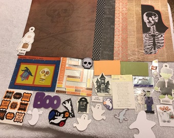 Halloween Scrapbook Kit: 7 sheets of 12 x 12 Paper, Stickers, Embellishments - M3 - M320