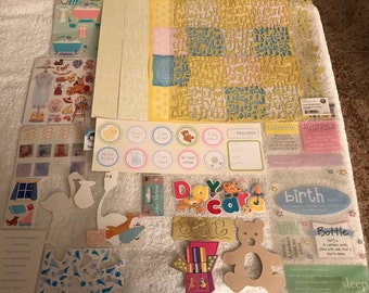 Baby Scrapbook Kit: Stickers, Die Cuts, Stencil - 12 x 12 Paper (158 Items) - RR141