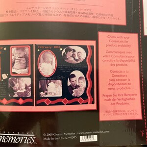 May include: A scrapbook page with a pink background and black borders. The page features photos of children reading bedtime stories. The text "Bedtime Stories" and "February 2005" are printed on the page. The page also includes a note about checking with a consultant for product availability.