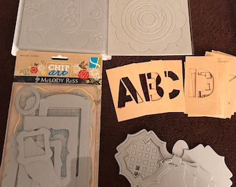 4 Chipboard Groups - Big Board, Chip Art, Scenic Route, Melody Ross + 2” Alpha Stencils - Free Shipping!  S2
