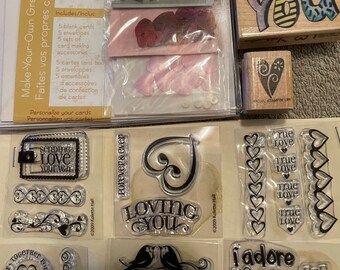 Valentines Card Making Kit (Makes 5 Cards) + 20 Acrylic Stamps and 2 Wooden Stamps, Hearts, Roses - M4