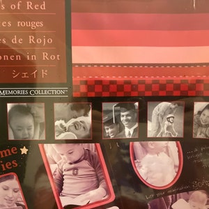 May include: A collection of red scrapbook paper with different shades of red. The paper has a checkered pattern and the text "Shades of Red" in black. The paper is part of the Creative Memories Collection.