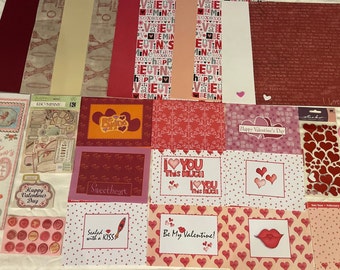 Valentine's Day 10- 12" x 12" Scrapbook Kit: Paper, Stickers, Frame - 155 Items - RR323