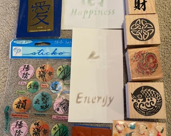 Oriental Theme Rubber Stamps, Stencil & Stickers: Chinese Symbols - S3