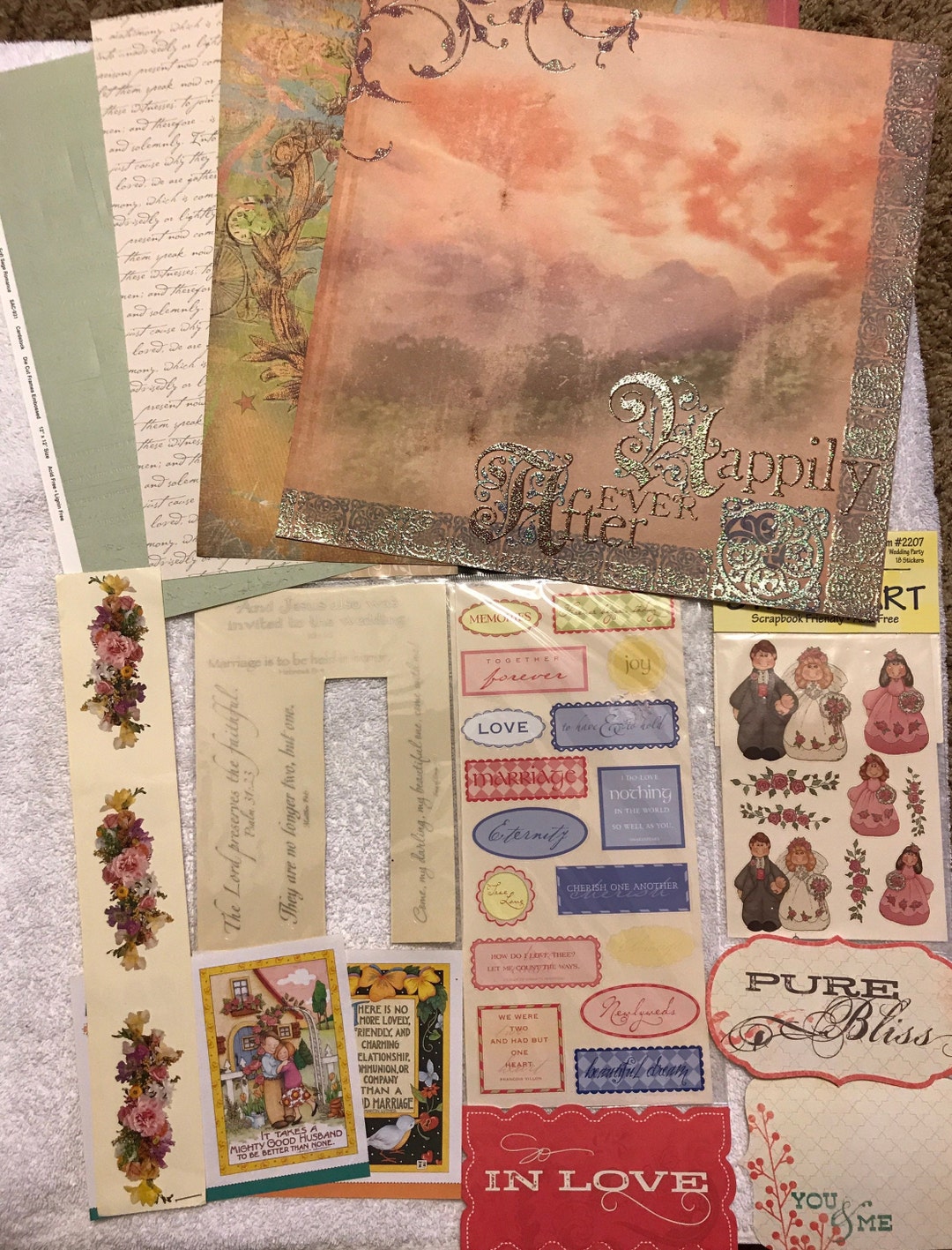 Wedding Scrapbook Kit 3 Sheets 12 X 12 Paper Tons of Embellishments