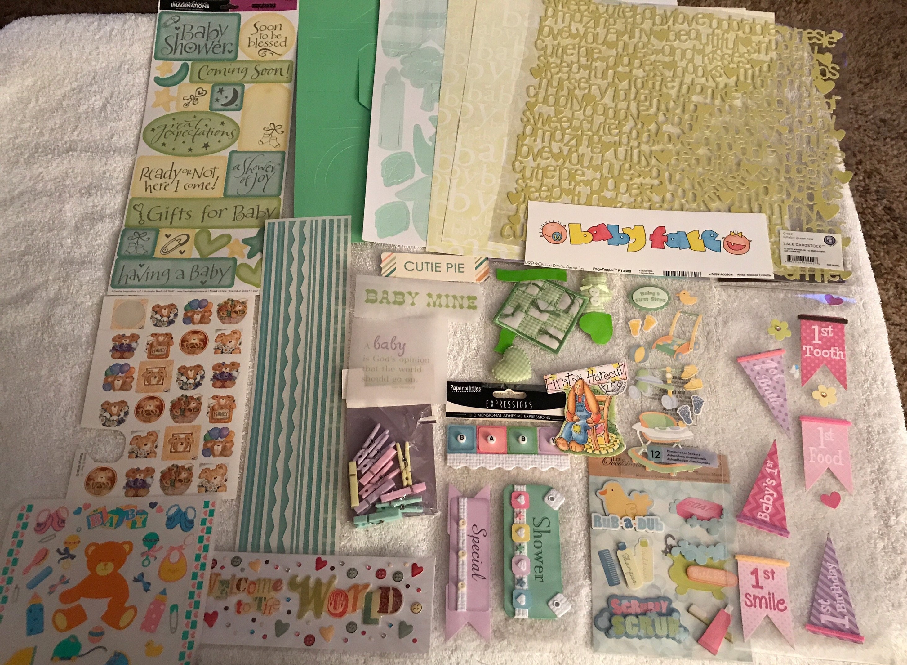 Baby Scrapbook Kit: 12 x 12 Paper, Stickers, Die Cuts, Clothespins -…