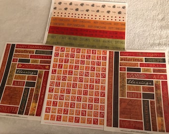 Vintage Autumn Thanksgiving Stickers:  Scrapbooking Borders, Alphabet & Numbers - 178 Stickers - W1C