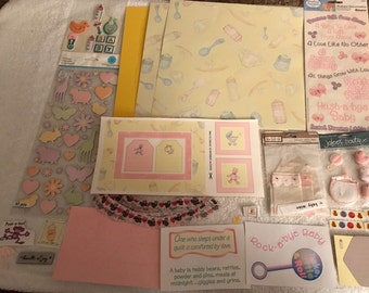 BABY GIRL Scrapbook Kit 3 12x12 Scrapbook Baby Girl Pages, Stickers,  Bookplates, Borders, Die Cuts About 135 Items M38 