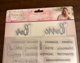 Crafter’s Companion - Parisian Collection - French Sayings - 2 Decorative Metal Dies & 16 Stamps Set - S-PAR-MDS-FRSA - New - GB5