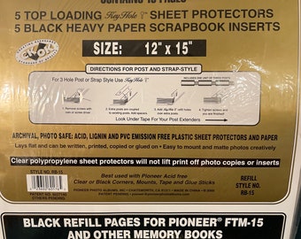 Pioneer RB-15 Memory Book 10 BLACK Refill Pages: 12" x 15" - 3-Hole - FTM-15 - Acid Free - W1