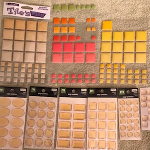 Making Memories Pebbles - 212 Ct Circles, Ovals, Rectangles, Squares - Sticko Tile’s Play Mosaic Stickers - Yellows, Pinks, Oranges, Grns M4
