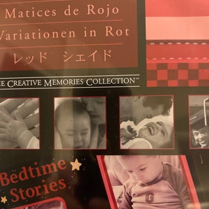 May include: A book cover with the title "Bedtime Stories" in red text with a yellow star on either side. The cover features a collage of black and white photos of children and families.