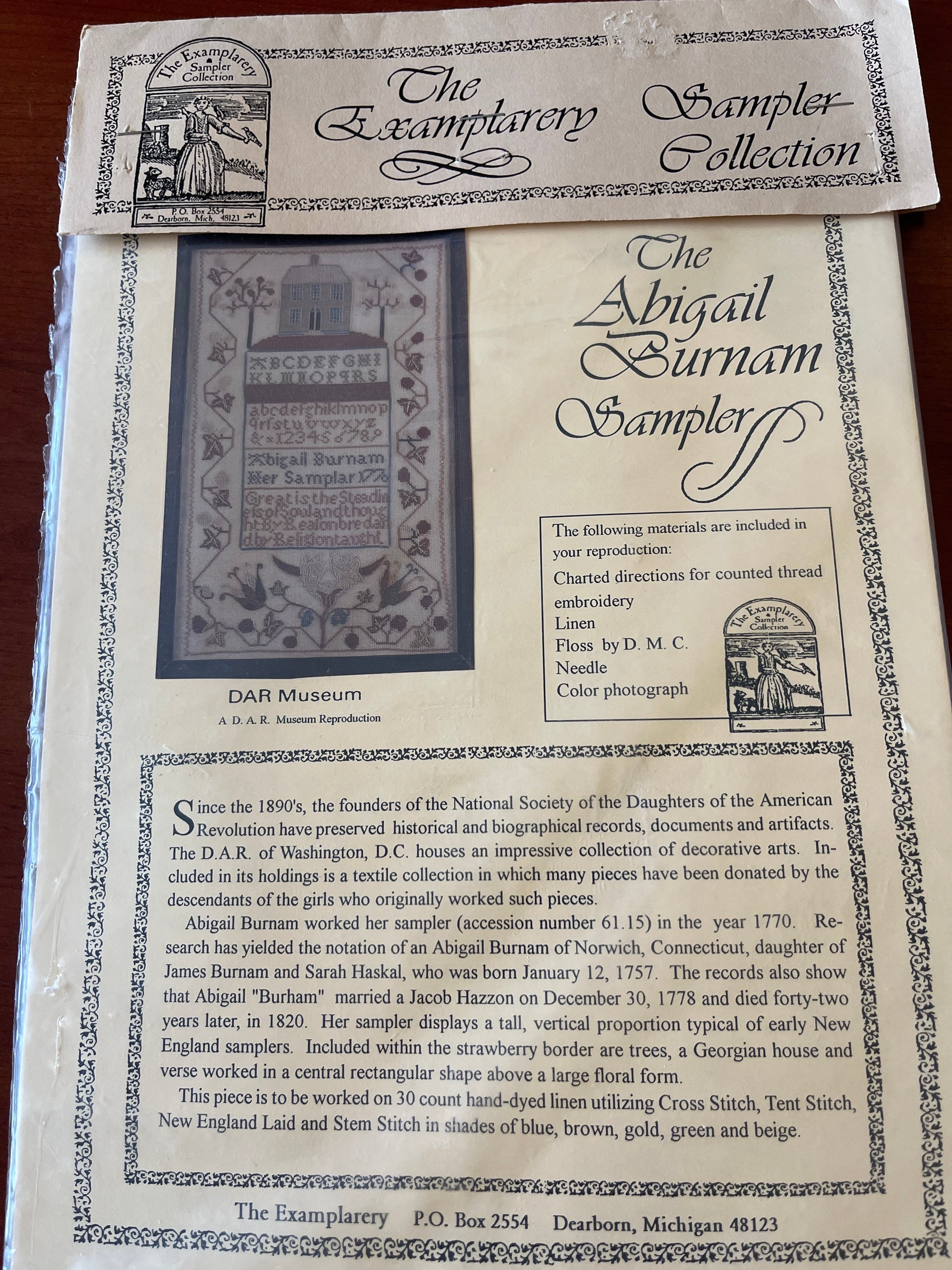 Free Shipping New in Package Counted Cross Stitch Kit F1 The Abigail Burnam Sampler The Examplarery Sampler Collection