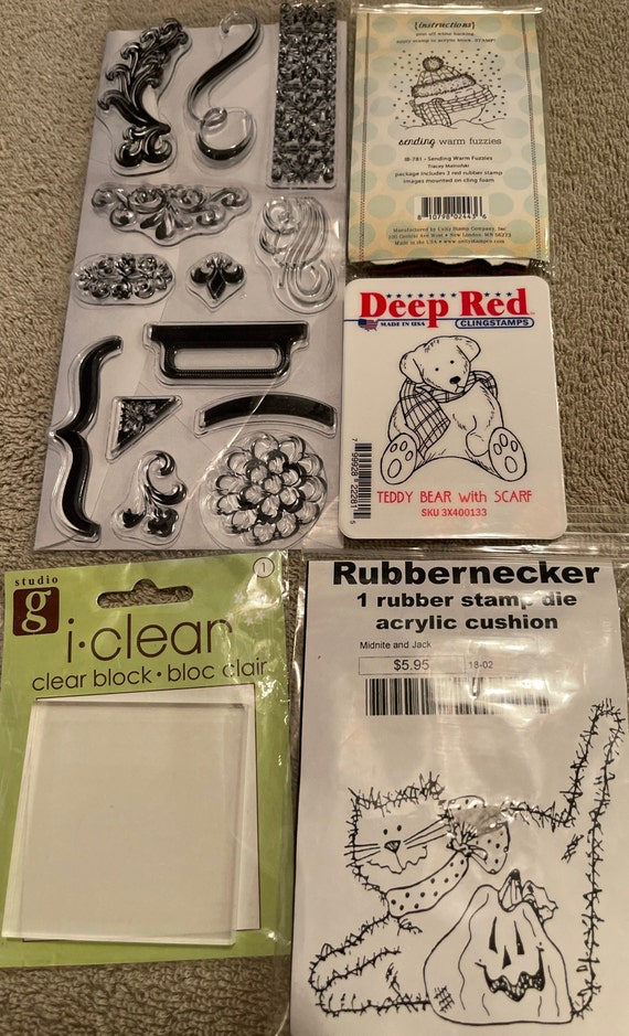17 Acrylic Stamps & Clear Block Deep Red Rubbernecker Itty 