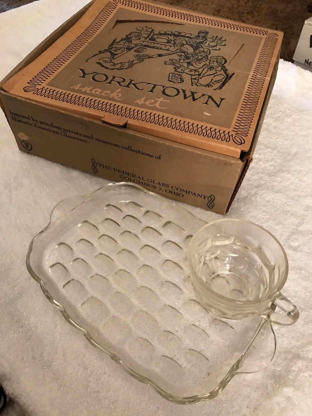 YORKTOWN Snack Set the Federal Glass Company From 1950s Original Box