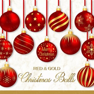 Rode en gouden kerstballen clipart, kerstballen, kerstversieringen, vakantie clipart, kerst clipart
