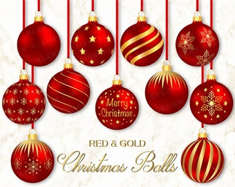 赤と金のクリスマスボールのクリップアート、クリスマスの飾り、クリスマスの飾り、休日のクリップアート、クリスマスのクリップアート