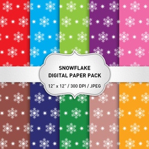 Christmas Digital Paper: &quot;Snowflake Digital Paper&quot; Snowflake Pattern, Holiday Digital Paper, Christmas Background, Snowflake Background