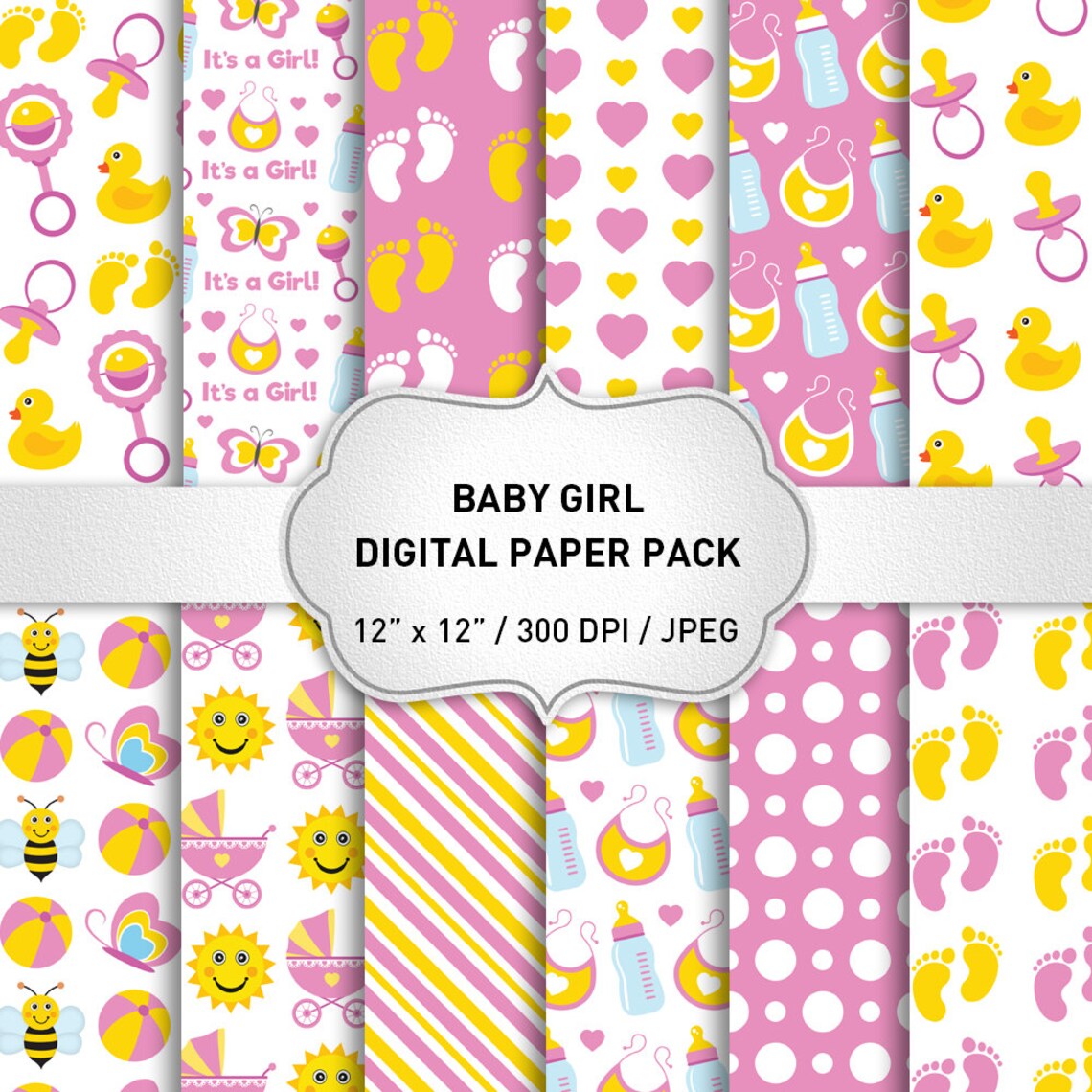 Baby Digital Paper baby Girl Digital Paper Pink Baby Digital Paper, Baby Shower Scrapbook, Baby