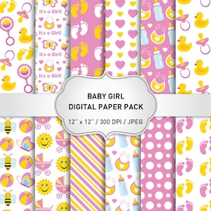 Bambino di carta digitale: "Baby Girl digitale carta" carta digitale rosa Baby, Baby doccia Scrapbook, bambino ragazza carta, bambino carta Scrapbook