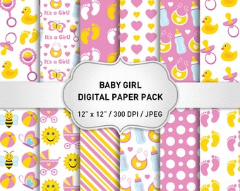 Baby Digital Paper: "Baby Girl Digital Paper" Pink Baby Digital Paper, Baby Shower Scrapbook, Baby Girl Paper, Baby Scrapbook Paper