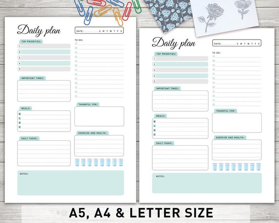 Daily Planner Inserts: daily PLANNER Printable Daily to Do List, Day  Organizer, Daily Schedule, Desk Planner 