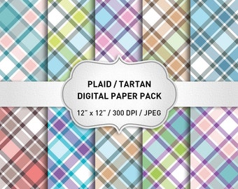 Plaid Digital Paper, Tartan Digital Paper, Plaid Background, Digital Scrapbook Paper, Geometric Digital Paper, Instant Download