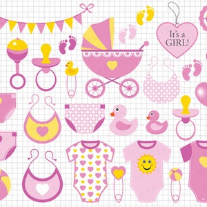 Baby Girl Clipart: &quot;Pink Baby Girl Clip Art&quot; Scrapbook Invitation Baby Shower, Baby Girl Shower, Pink Baby Clipart, Nursery Clip Art