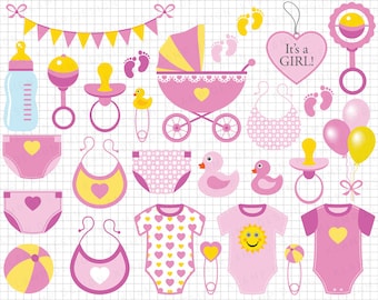 Baby Girl Clipart: "Pink Baby Girl Clip Art" Scrapbook Invitation Baby Shower, Baby Girl Shower, Pink Baby Clipart, Nursery Clip Art
