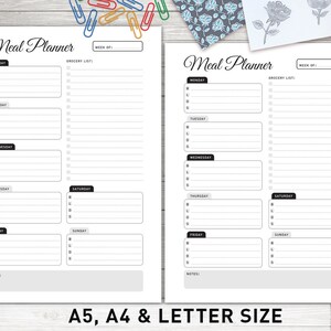 Meal Planner Printable: &quot;WEEKLY MEAL Planner&quot; Grocery List Printable, Menu Planner, Instant Download - A5, A4, and Letter Size