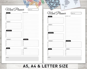 Meal Planner Printable: "WEEKLY MEAL Planner" Grocery List Printable, Menu Planner, Instant Download - A5, A4, and Letter Size