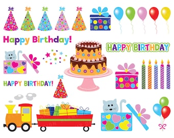 Birthday Clip Art, Birthday Clipart, Party Clipart, Balloon Clip Art, Gift Clip Art, Birthday Cake Clipart, Party Hat Clipart, Happy Birthdy