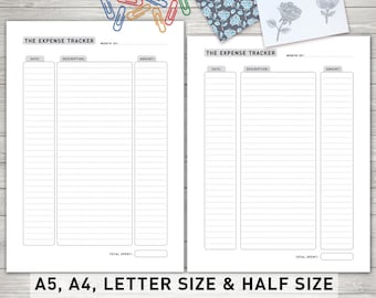 Expense Tracker, Budget Planner Inserts, Monthly Expenses Planner, Financial Planner, Budget Checklist, A5, A4, Letter & Half Size