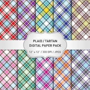 Plaid Digital Paper, Tartan Digital Paper, Plaid Background, Digital Scrapbook Paper, Geometric Digital Paper, Instant Download