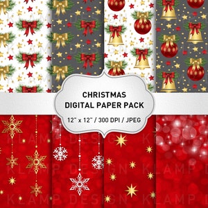 Red and Gold Christmas Digital Paper Commercial Use, Holiday Paper, Red Christmas Digital Paper, Christmas Background, Snowflake Papers