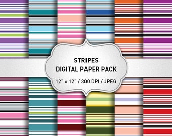 Striped Digital Paper Pack, Digital Paper Stripes, Stripes Background, Scrapbooking Paper, Geometric Digital Paper, Instant Download