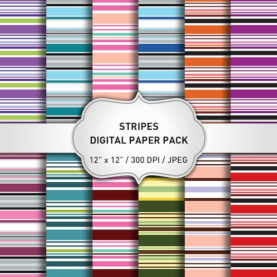 Striped Digital Paper Pack, Digital Paper Stripes, Stripes Background, Scrapbooking Paper, Geometric Digital Paper, Instant Download