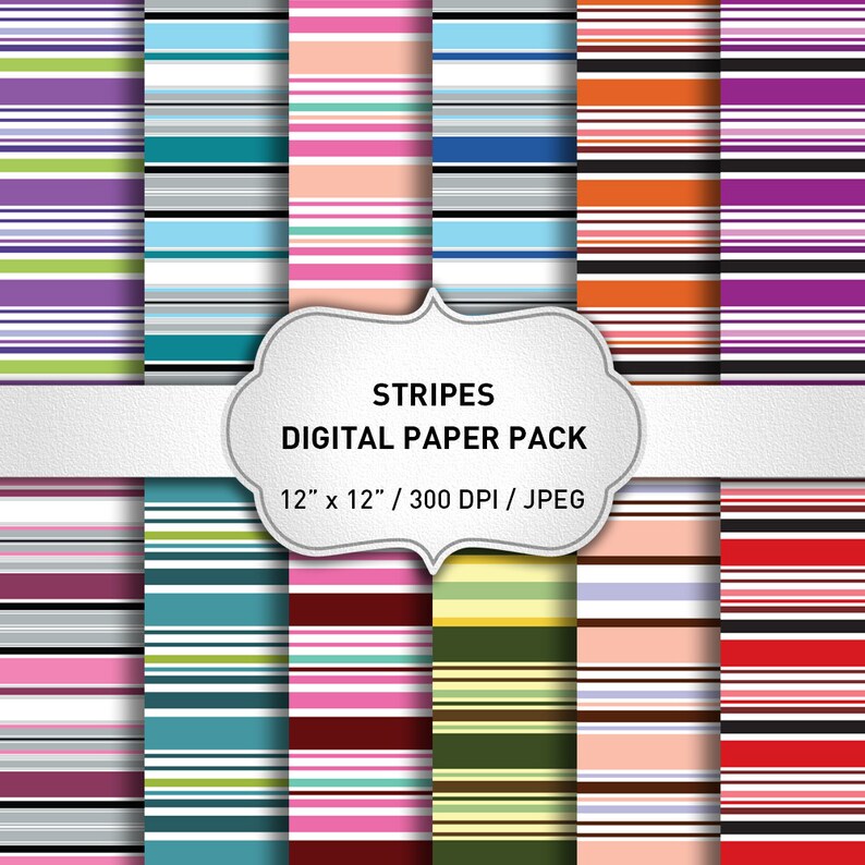 Instant Download Striped Digital Paper Pack Digital Paper Stripes Geometric Digital Paper Stripes Background Scrapbooking Paper