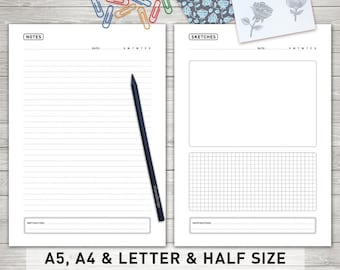 Printable Notes: "NOTES PRINTABLE" Printable Notepaper, Notes Page, Blank Notes, Lined Notes, Binder printable, Planner Insert