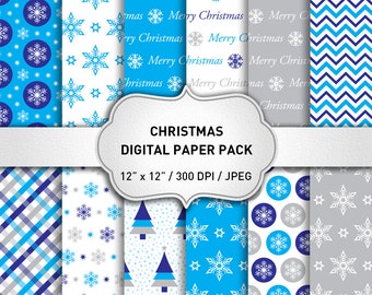 Christmas Digital Paper: "BLUE CHRISTMAS" Digital Paper, Christmas Background, Christmas Paper, Snowflake Papers, Christmas Pattern