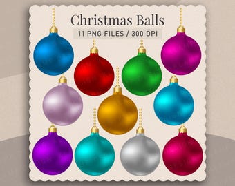 Clipart de bolas navideñas, uso comercial de clipart navideño, clipart navideño de vacaciones, adornos navideños, descarga navideña, álbum de recortes