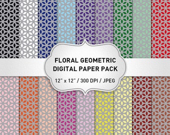 Digital Paper Pack, Digital Paper, Instant Download, Floral Geometric Patterns, Scrapbook Papers, Digital Backgrounds