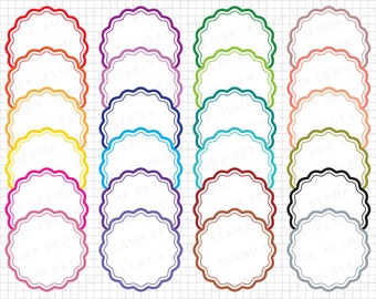 Round Scalloped clipart, Scalloped Frame clipart, Round Frame clipart, Scalloped Clipart, Digital Round Labels, Digital Round Frames