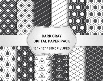 Gray and White Digital Paper: "Gray Digital Paper" Dark Gray Digital Paper, Gray Scrapbooking Paper, Geometric Digital Paper